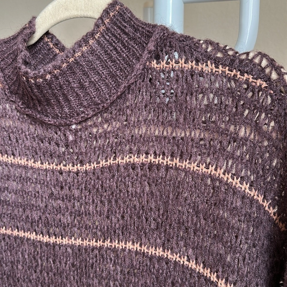 Purple Knit Sweater with Ruffle Hem - Picture 2 of 5